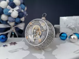 Серебряный елочный шар "Казанская Богородица" с позолотой